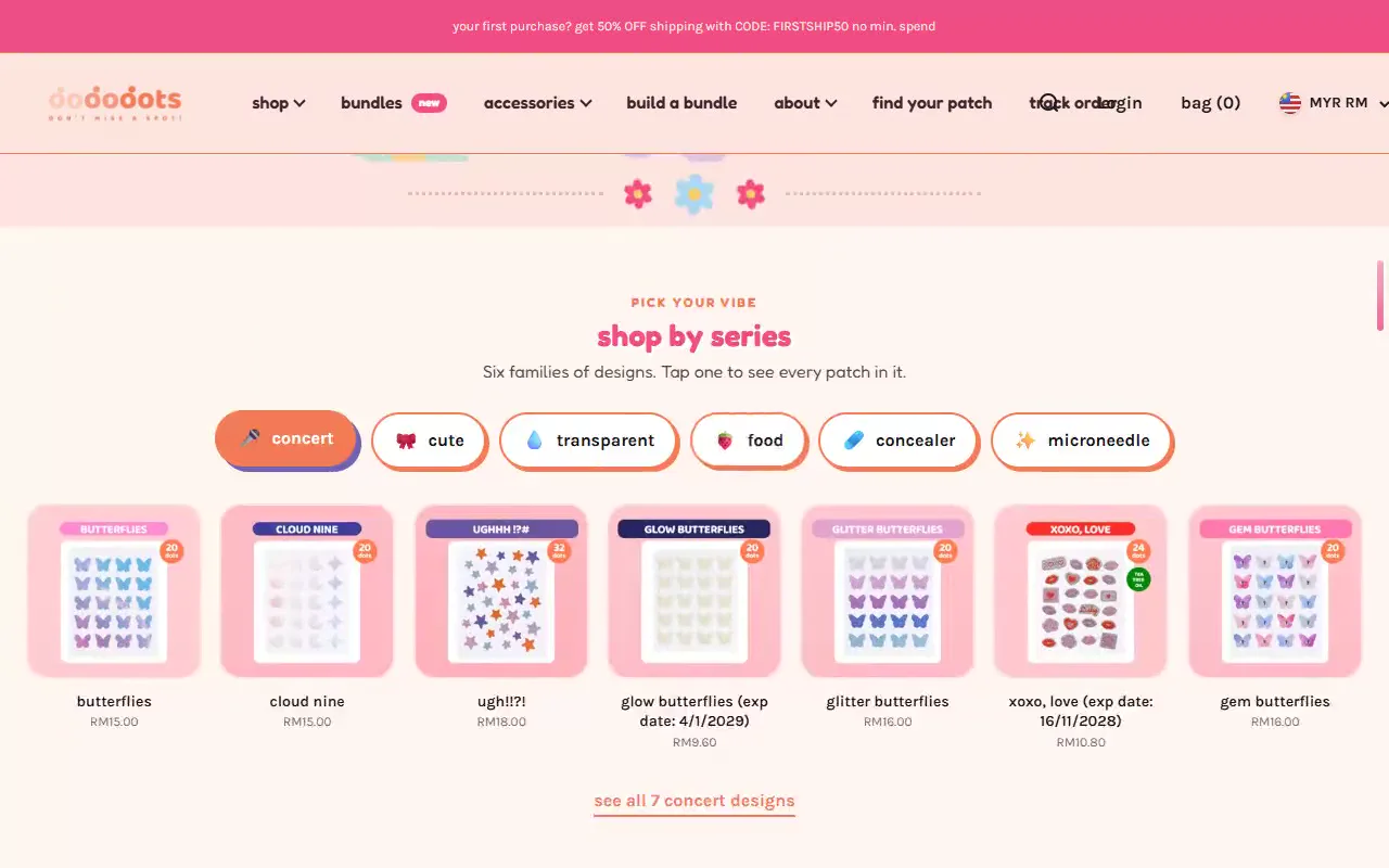 Products grouped into series, each with its own collection.