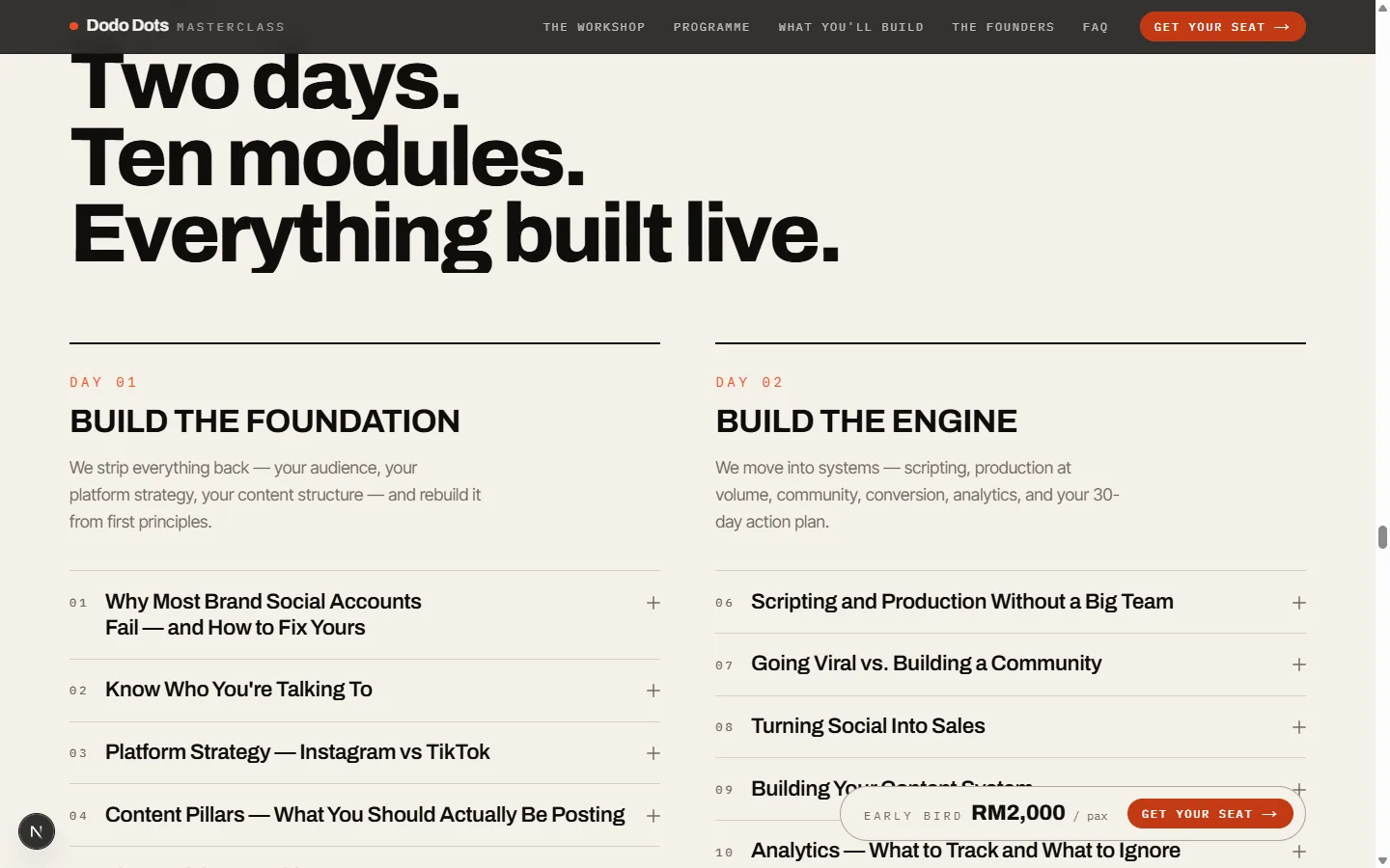 Two days, ten modules — the full programme.